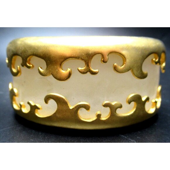 KARL LAGERFELD Frosted Lucite Golden Scalloped Edge Vintage Bangle Bracelet - Picture 1 of 6